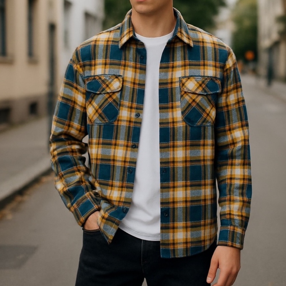 Outerknown Yellow and Blue Plaid Shirt